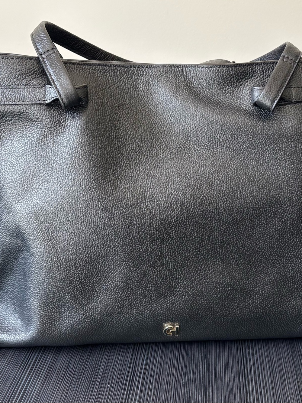 Cole Haan Black Pebbled Leather Tote with Subtle Logo
